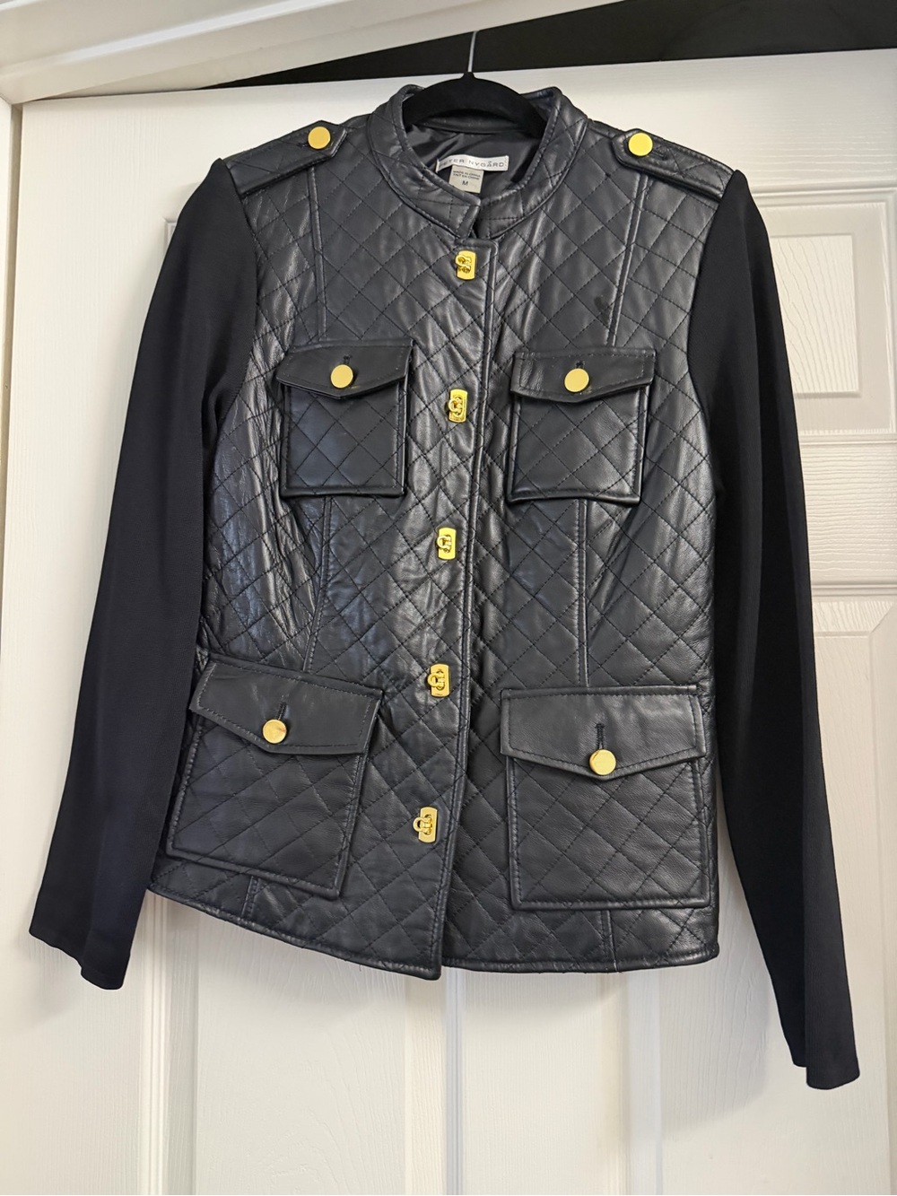 Vintage Peter Nygard Quilted 100% Leather Jacket with Gold Hardware - Black